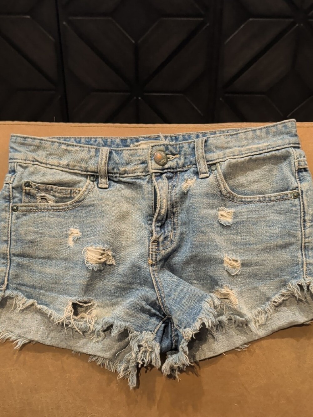 Free People Distressed Denim Fray Distressed Shorts - Blue